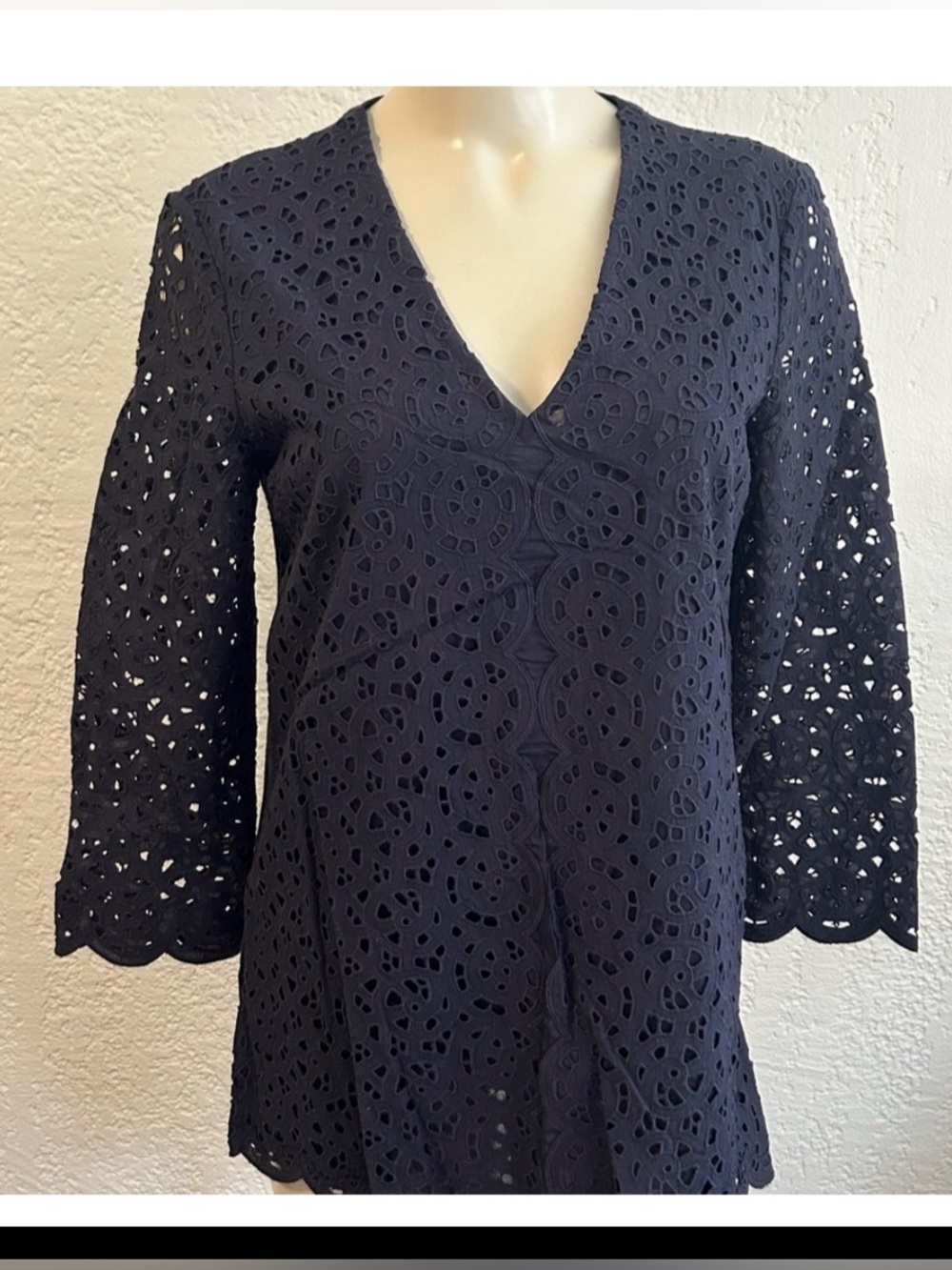 TORY BURCH 100% cotton lace eyelet blue  blouse SZ S/P